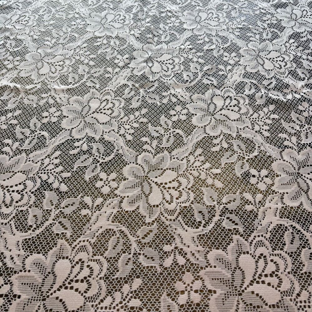 Vintage White Lace Tablecloth Medium Size 72.5” x 50” Floral Fabric Grannycore